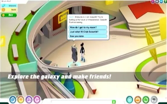 Club Galactik, players exploring a colourful 3D space station