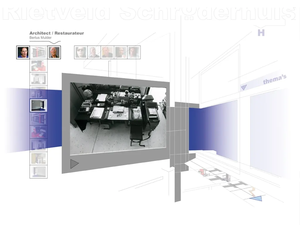Interface of the Rietveld Schröderhuis website, with video and rooms of the house