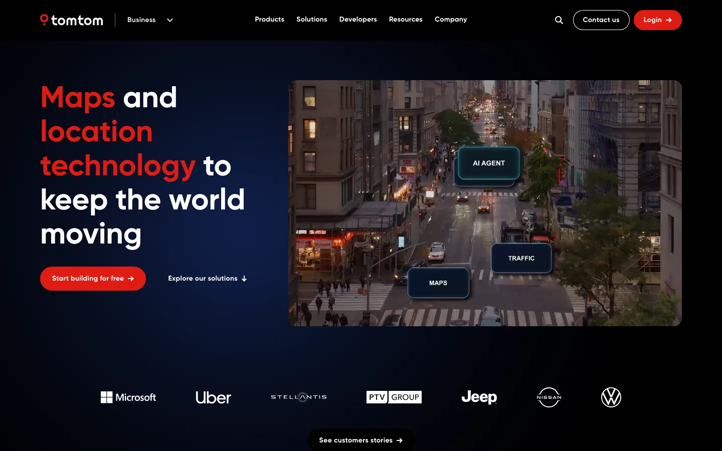 The tomtom.com home page, maps and location technology for businesses and drivers